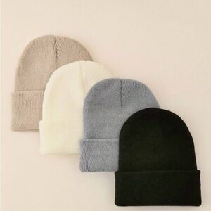 Set of Four Knit Beanies in Neutral Tones
